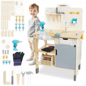 Duży drewniany warsztat z narzędziami XXL - zestaw majsterkowicza, 74 elem.